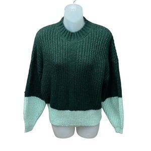 Elodie Sweater Color Block Mock Neck Hunter Mint Green Dolman Sleeves Small